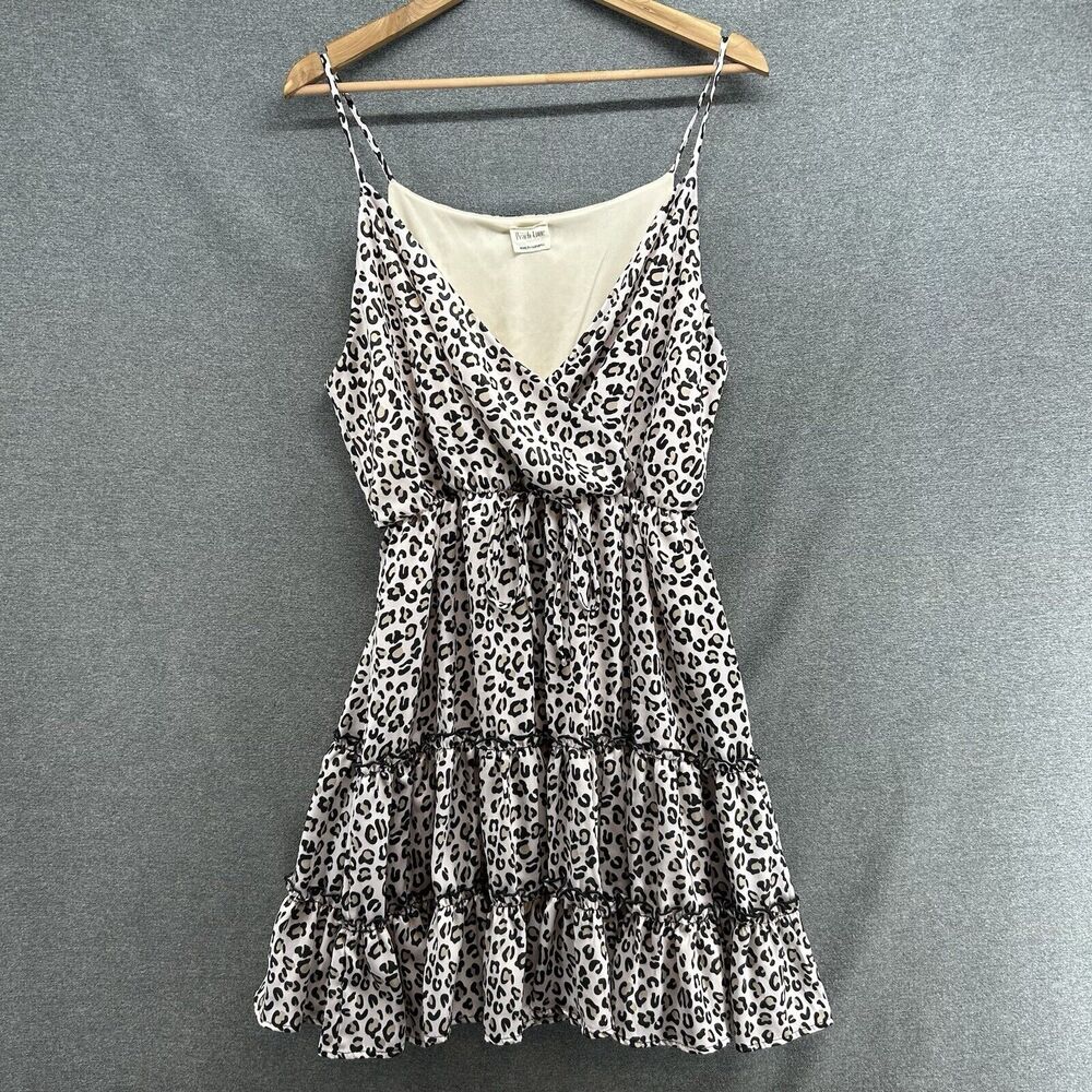 Peach Love California Womens Large Animal Print Dress Maximalist Tiered Mini